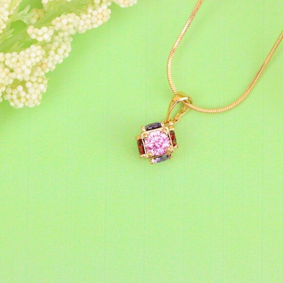 "Cube Design Rose Gold Pendant with Multicolor Stones, XPPT1563 - Picture 2 of 13